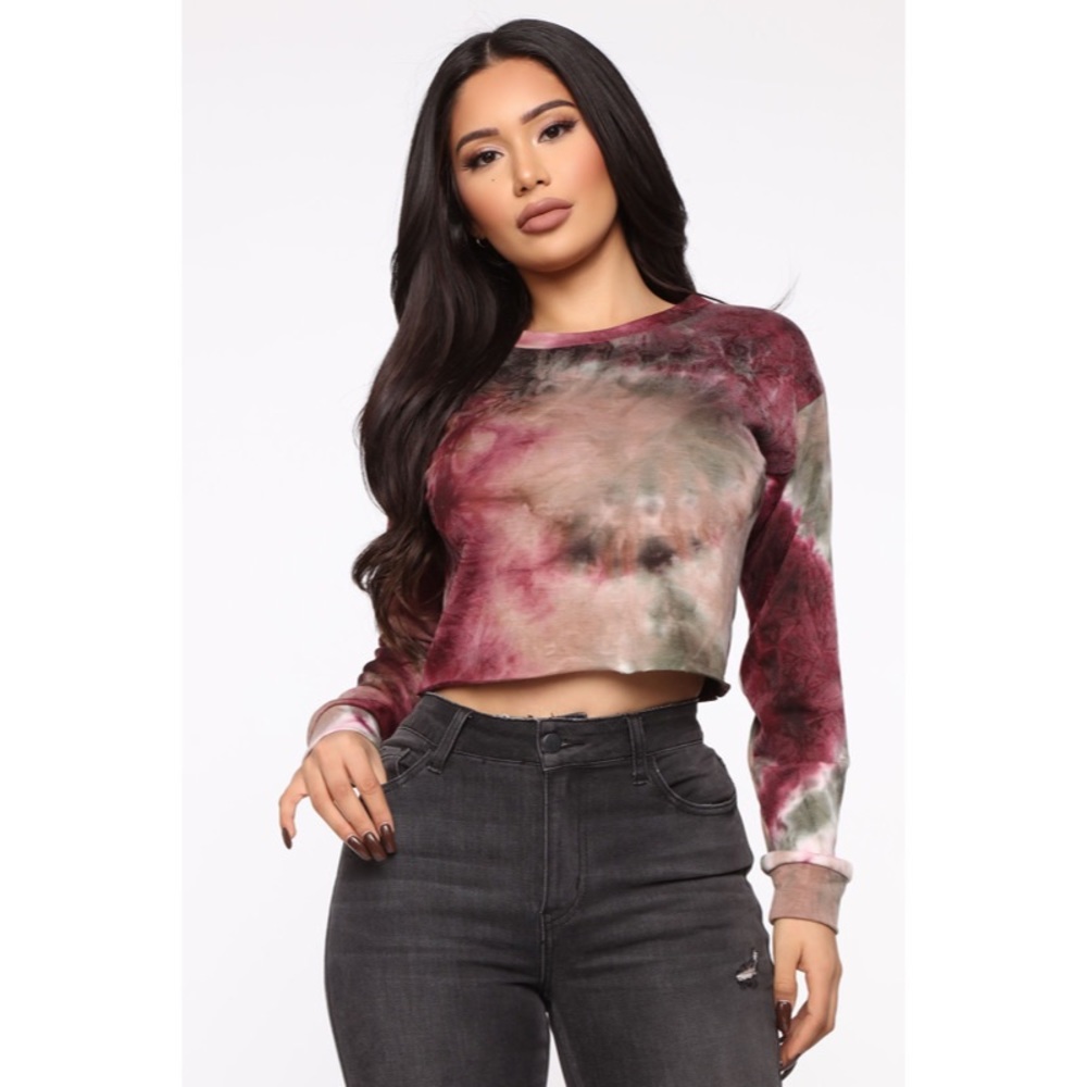Fashion Nova Tie Dye Long Sleeve Crop Top